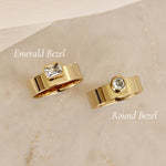 CZ Bezel Band Ring: Silver / Emerald Cut / 8