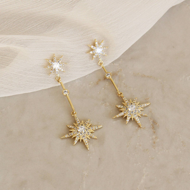 Celestial CZ Star Dangle Earrings