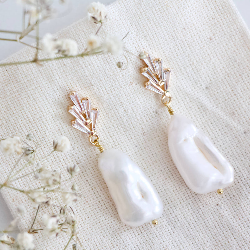 CZ Baroque Pearl Earrings