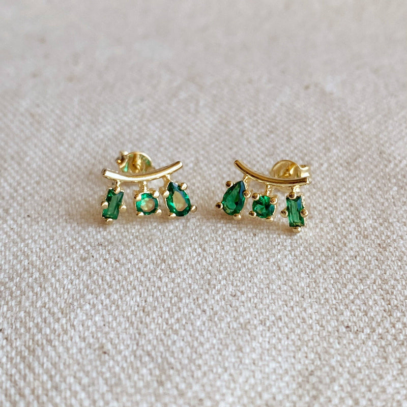 Emerald Cubic Zirconia Stud Earrings