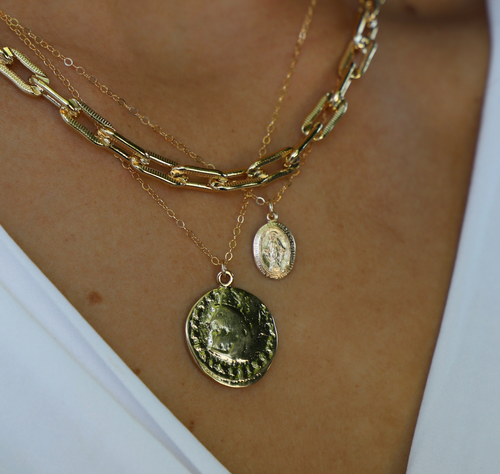 Coin Pendant Necklace - 24kt Gold Plate